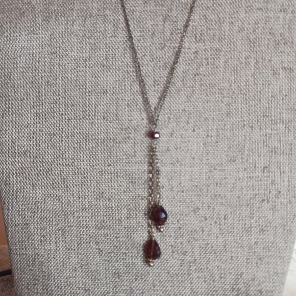Sterling Silver and Garnet Dangle Necklace - Picture 8 of 9